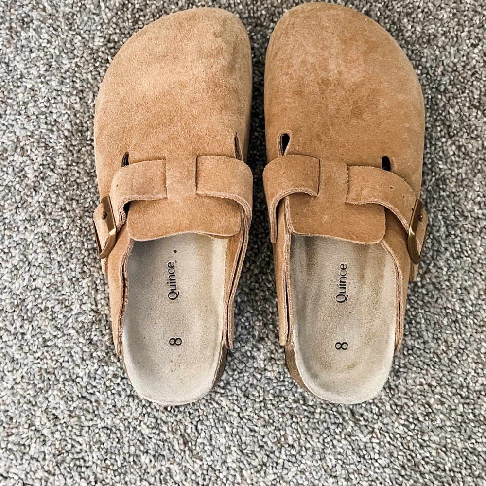 Quince Tan Suede Clog Mules Size 8 weatherproof